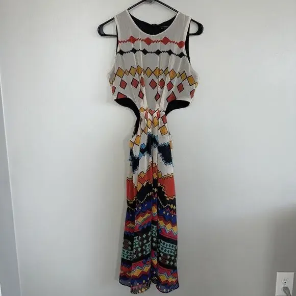 Zara Trafulac Dress Woman’s Sz M Colorful Geometric Tribal Print Cut Outs Beach - Picture 7 of 8